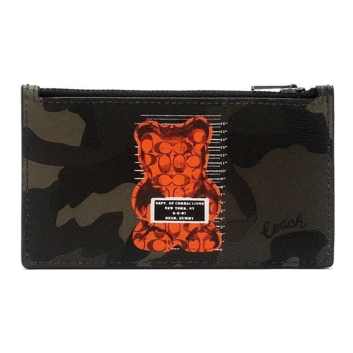 COACH Vandal Gummy Bear Collaboration Coated Canvas With Exquisite Calfskin Card Holder Unisex Graphite-0