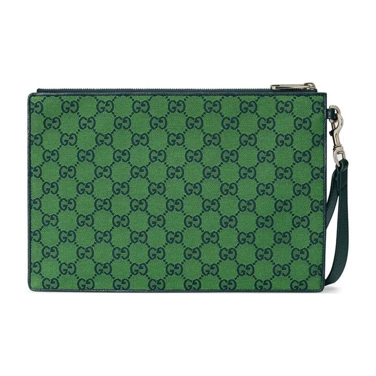 GUCCI Canvas With Leather Wristband Canvas Bag Clutch Unisex Green/Dark Blue-2