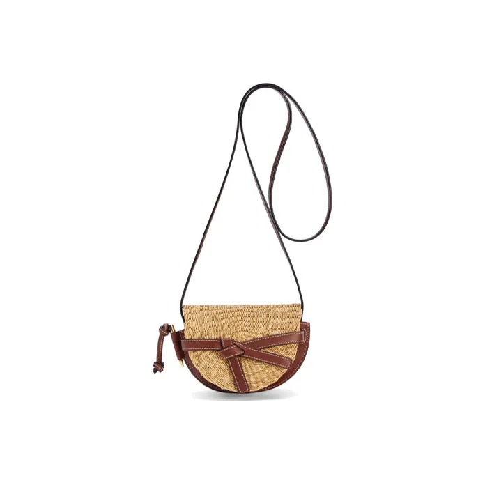 LOEWE Gate Elephant Grass With Calfskin Shoulder Bag Travel Bag Crossbody Bag Mini Women's Natural/Brown-3