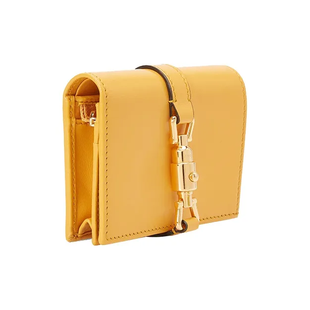 GUCCI Jackie 1961 Leather Clutch Wallet, Card Holder Small Size Women's Yellow-1