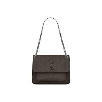 SAINT LAURENT Niki Leather Hobo Bag Shoulder Bag Crossbody Bag Medium Size Women's Gravel Gray With Khaki Accents