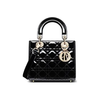 DIOR Lady Dior Patent Leather, Cow Leather Lady Dior Bag Shoulder Bag, Crossbody Bag, Handbag Trumpets Women's Black