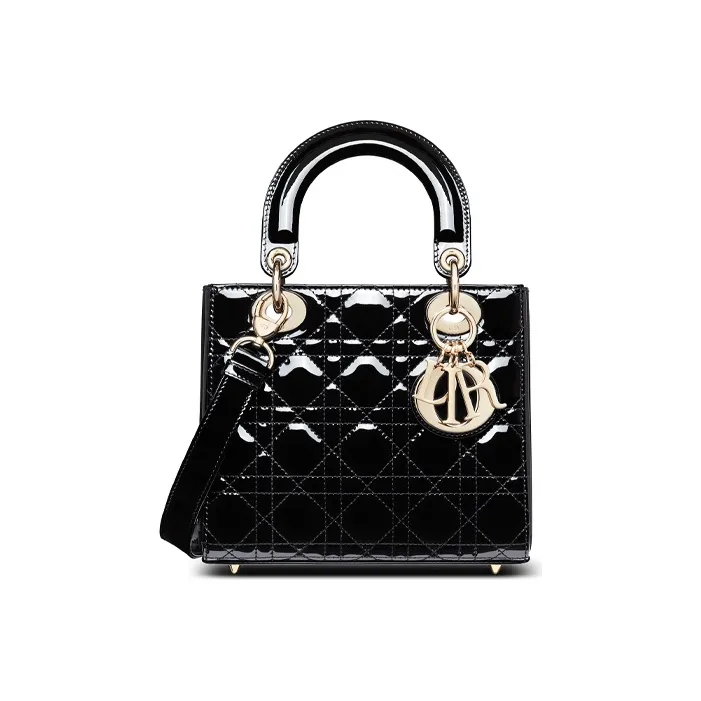 DIOR Lady Dior Patent Leather, Cow Leather Lady Dior Bag Shoulder Bag, Crossbody Bag, Handbag Trumpets Women's Black-0