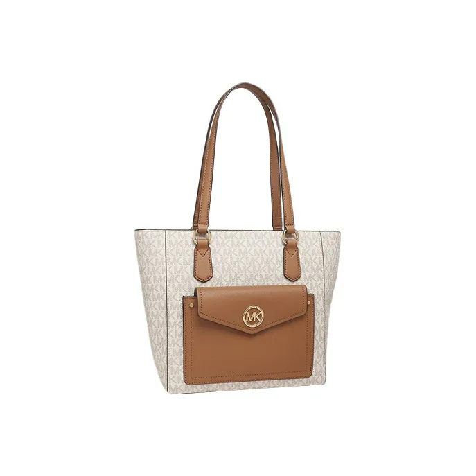 MICHAEL KORS Joey Multicolor Tote Bag Shopping Bag Shoulder Bags Women's Caramel Brown With White Accents-1