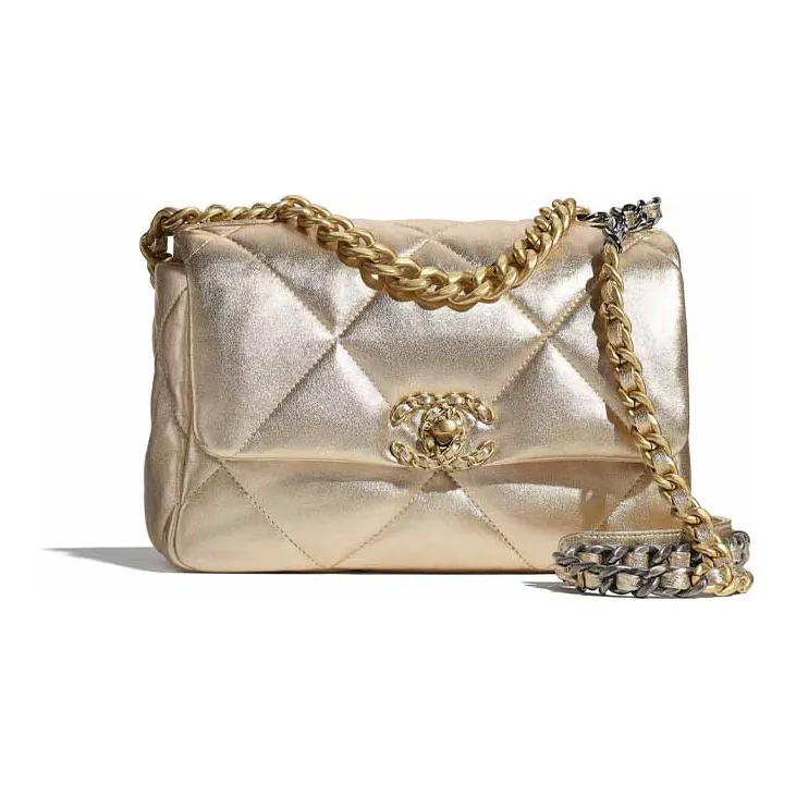CHANEL 19Bag Metal Lambskin Shoulder Bag, Crossbody Bag Trumpets Women's Gold-0