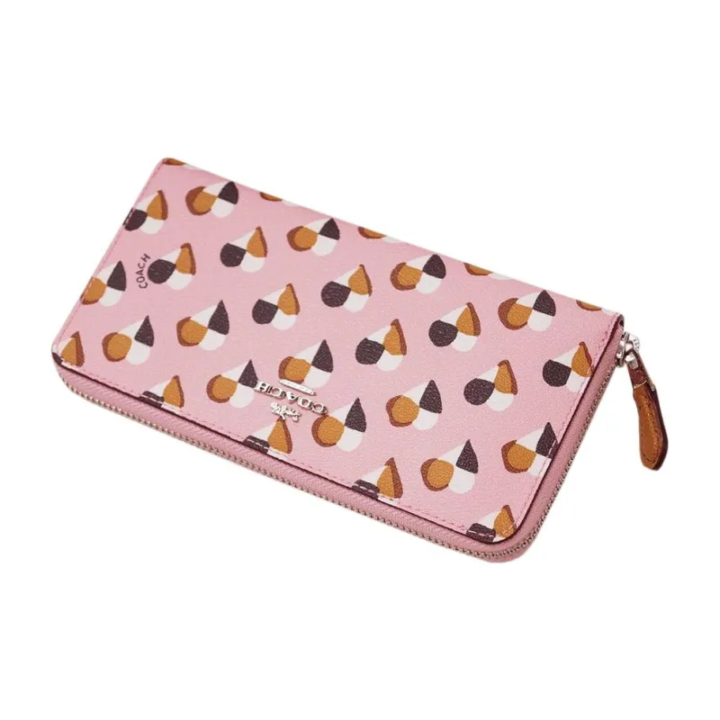 COACH Coated Canvas Zip Closure Coin Pocket, Cell Phone Pouch, Card Holder, Wallet Women's Silver & Blush Pink-3