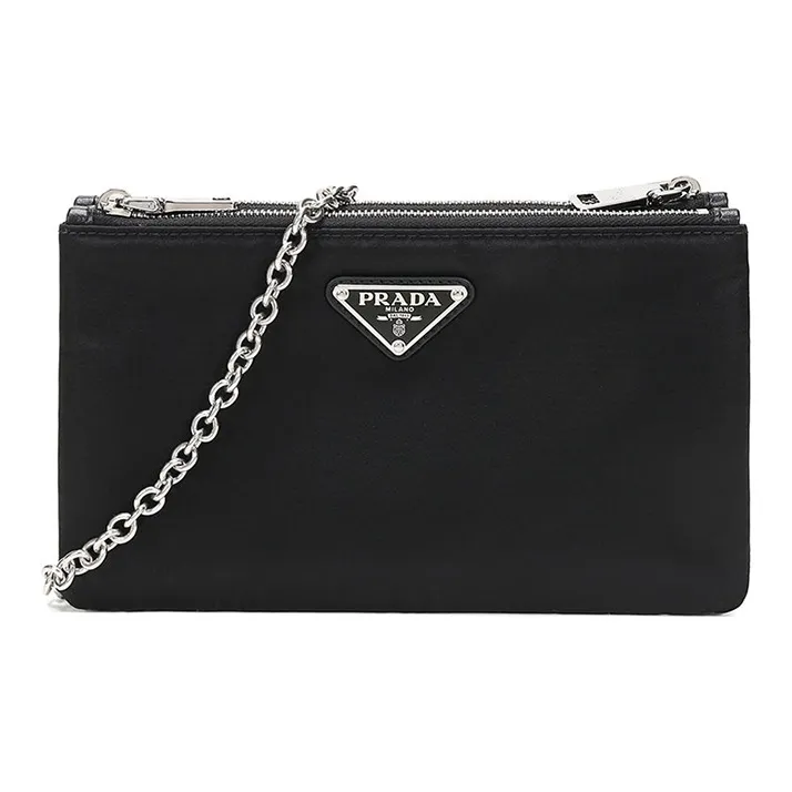 PRADA Fabric Clutches Crossbody Bag Shoulder Bag Women's Black-0