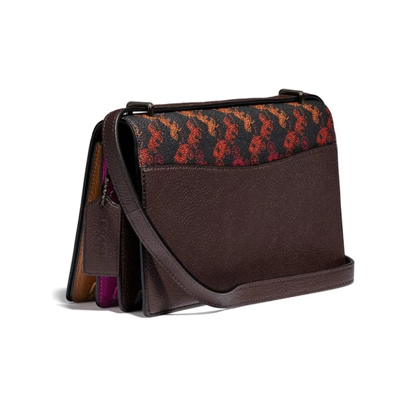 COACH Camille Leather Small Square Bag, Crossbody Bag, Shoulder Bag Women's Red Brown-1