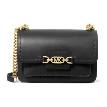 MICHAEL KORS Heather Leather Envelope Bag Flap Crossbody Bag Large Size Women's Black
