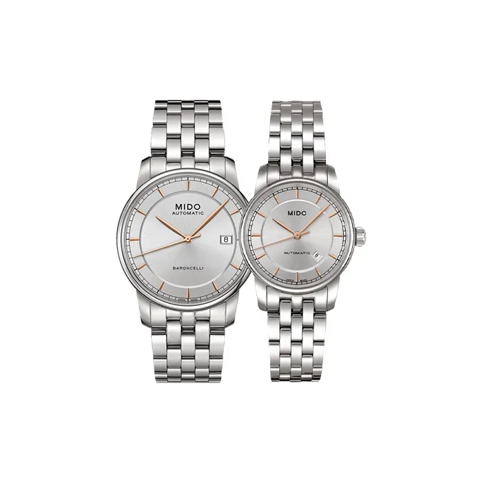 MIDO Baroncelli Collection Automatic Mechanical Movement Unisex Watch 38mm Silver Dial Stainless Steel Watch Case-0