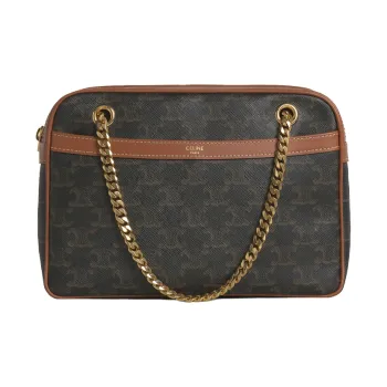 CELINE CANVAS Cow Leather Chain Bag Crossbody Bag Shoulder Bag Medium Size Women's Tawny