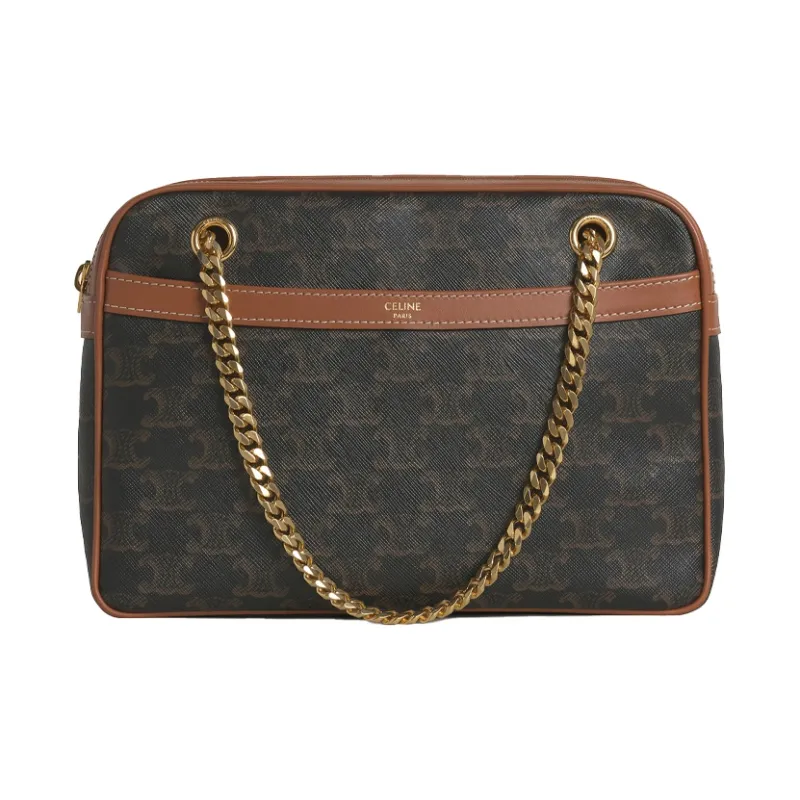 CELINE CANVAS Cow Leather Chain Bag Crossbody Bag Shoulder Bag Medium Size Women's Tawny-0