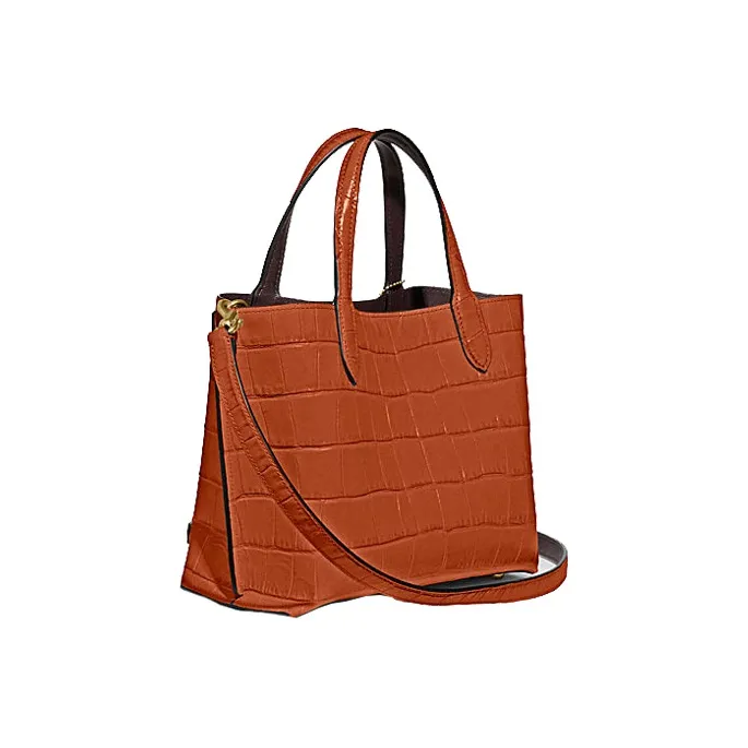 COACH Crocodile Pattern Leather Bucket Bag Tote Bag Shopping Bag Crossbody Handbag Medium Size Women's Caramel Brown-2