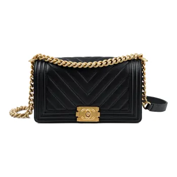 CHANEL Leboy Cow Leather Shoulder Bag, Crossbody Bag Medium Size Women's Black