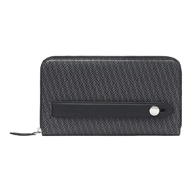 FENDI Leather Clutch, Wallet Card Holder Men's Black-0