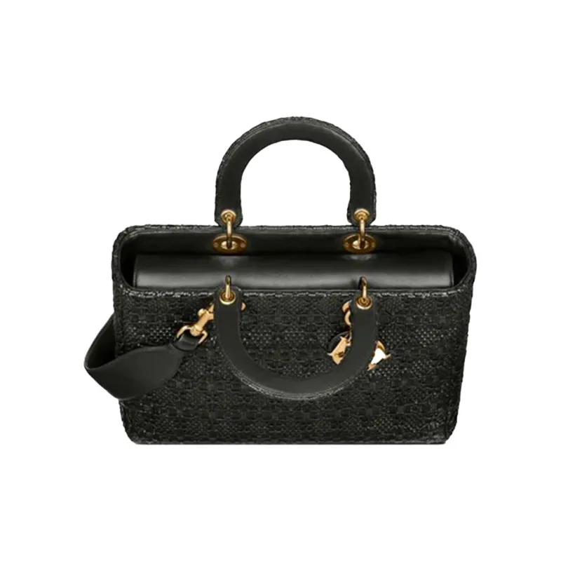 DIOR Lady Dior Sheepskin Dior Bag Shoulder Bag Handbag Large Size Unisex Black-2