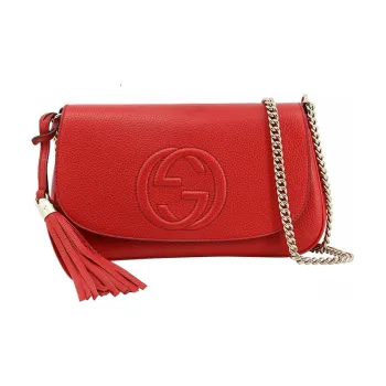 GUCCI Soho Cow Leather Shoulder Bag, Crossbody Bag Women's Red
