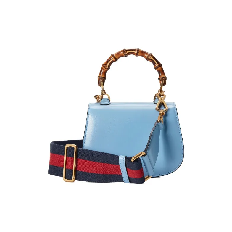 GUCCI Bamboo 1947 Leather Bamboo Bag Handbags Shoulder Bags Mini Women's Blue-7