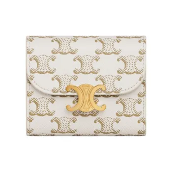 CELINE Triomphe Sheepskin Wallet Small Size Women's Candy White/Tawny