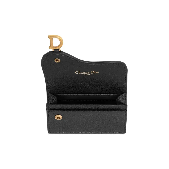 DIOR Saddle Sheepskin Saddle Bag Card Holder Unisex Black-3