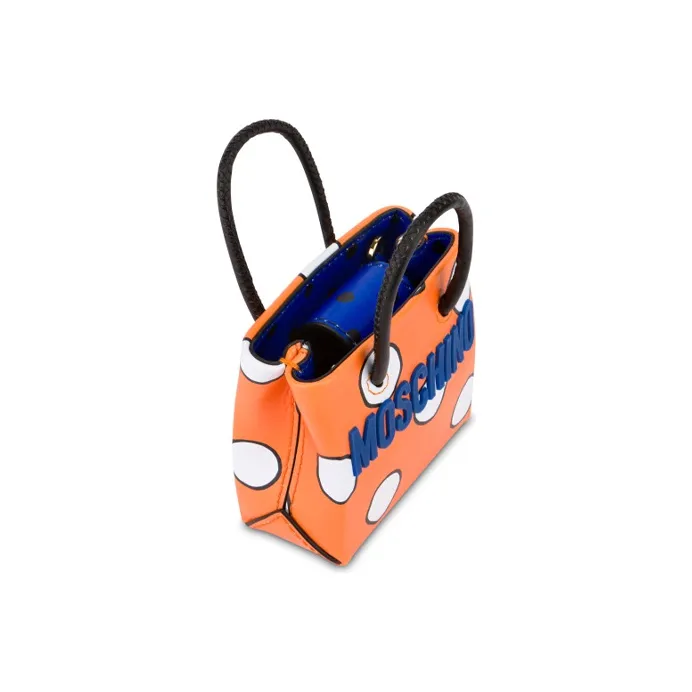 MOSCHINO Fabric With Cow Leather Chain Bag Handbag Shoulder Bag Crossbody Bag Mini Women's Orange-2