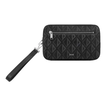 DIOR Canvas Leather Strap Handbag, Clutch, Toiletry Bag Men's Black