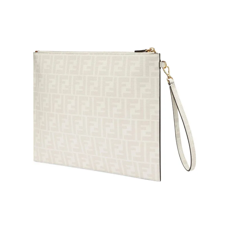 FENDI Cow Leather Clutch Large Size Unisex White/Multicolor-2