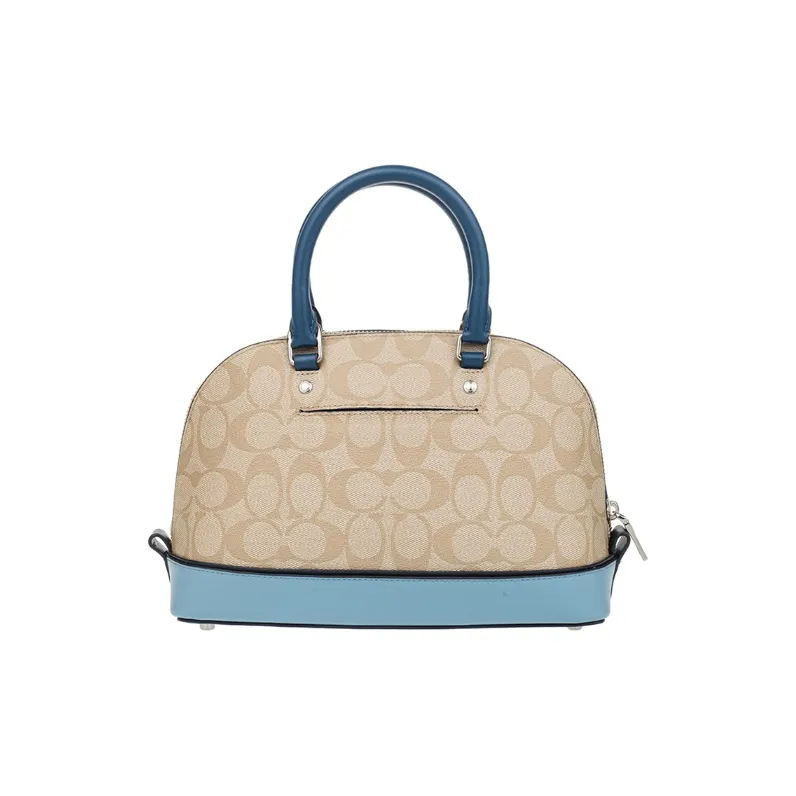 COACH Sierra Leather PVC Portable One Shoulder Shell Crossbody Bag Medium Size Women's Bright Blue With Khaki Monogram-4