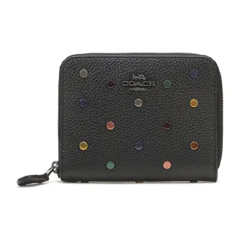 COACH Zip Around Leather Clutch Coin Purse Women's Black