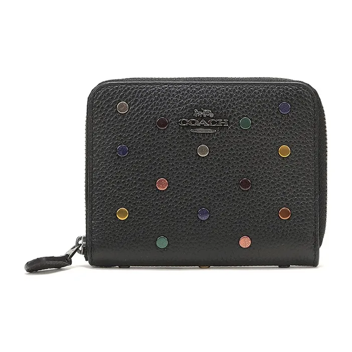 COACH Zip Around Leather Clutch Coin Purse Women's Black-0