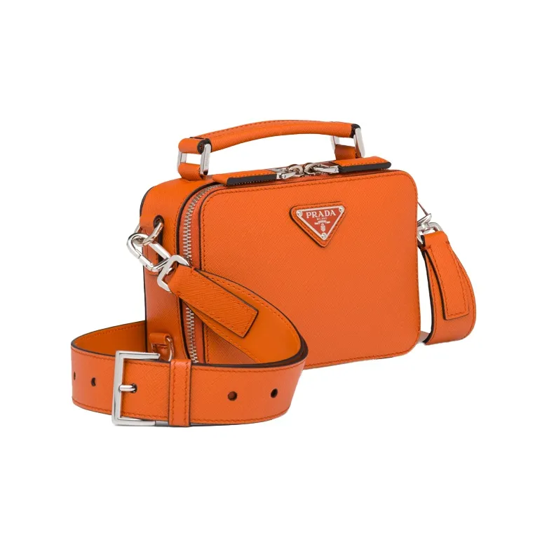 PRADA Brique Leather Handbag Shoulder Bag Crossbody Bag Men's Orange-1