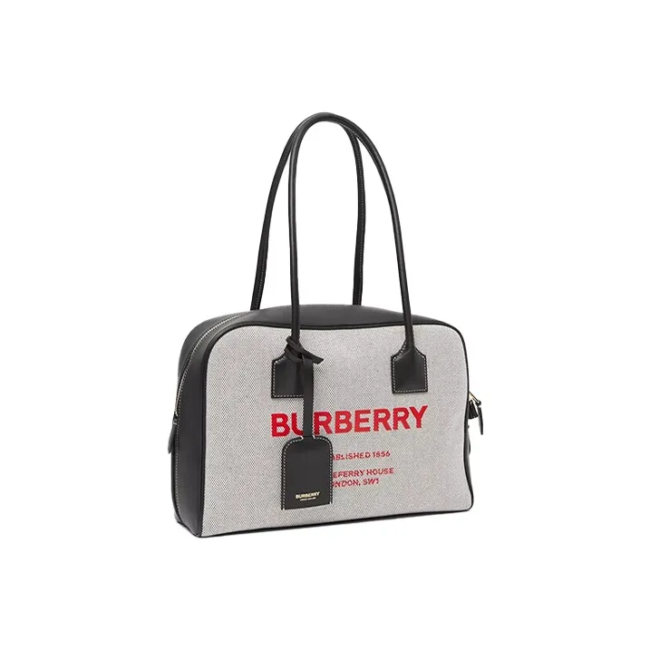 Burberry Cube Cotton Canvas Handbag Regular Women's Black/Bright Red-3