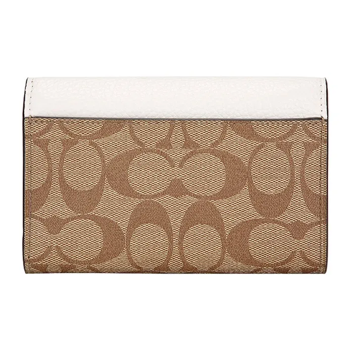 COACH Leather Coin Purse Clutch Regular Women's Khaki White-3