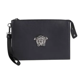 VERSACE Leather Coin Purse, Briefcase, Clutch Regular Men's Black
