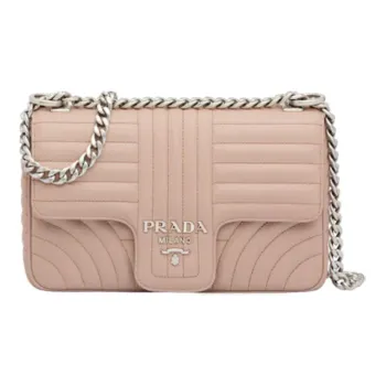 PRADA Diagramme Leather Shoulder Bag Crossbody Bag Medium Size Women's Pink