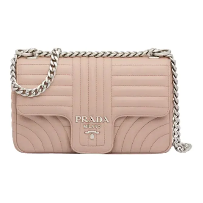 PRADA Diagramme Leather Shoulder Bag Crossbody Bag Medium Size Women's Pink-0