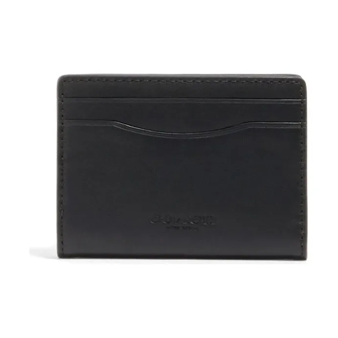 COACH Card Case Leather Money Clip Clutch Wallet Card Holder Men's Black-0