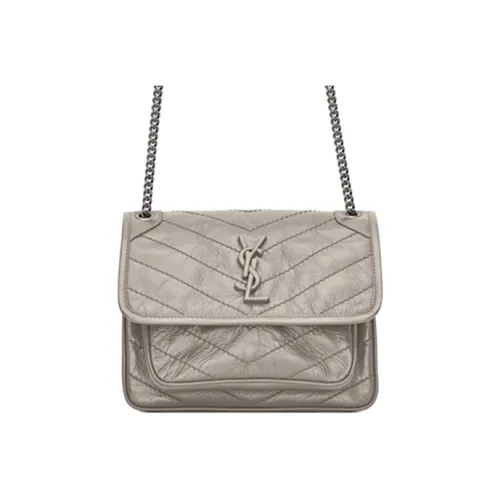 SAINT LAURENT Leather Hobo Bag Shoulder Bag Crossbody Bag Mini Women's Granite Gray With Light Gray Accents