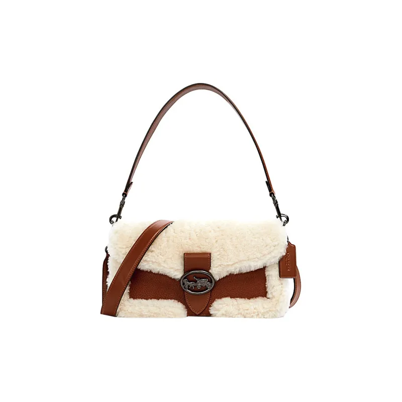 COACH Georgie Cow Leather Shoulder Bag, Portable Crossbody Bag Women's White, Brown & Multicolor-0