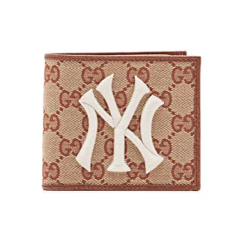 GUCCI NY Yankees New York Yankees Canvas With Leather Canvas Bag Wallet Unisex Brown