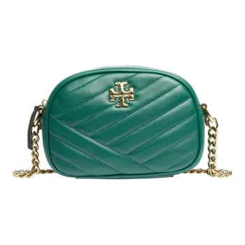 TORY BURCH Kira Plaid Quilting Lambskin Crossbody Camera Bag, Shoulder Bag Women's Peacock Green