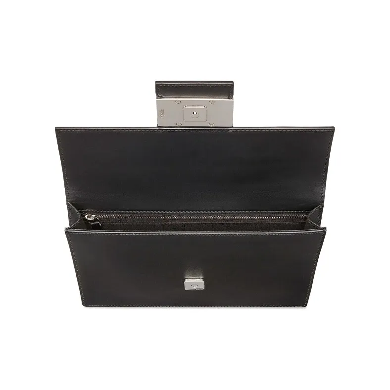 FENDI Baguette Canvas With Leather Baguette Bag, Shoulder Bag, Crossbody Bag Medium Size Men's Black/Beige-3