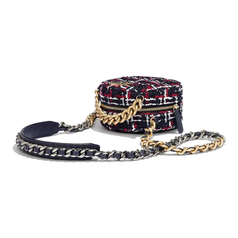 CHANEL 19Bag Soft Woolen Patchwork Round Bag, Chain Evening Bag, Clutch, Shoulder Bag Women's Blue White Red-2