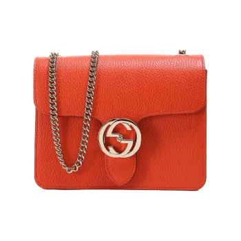 GUCCI Litchi Grain Leather Messenger Bag Trunk Bag Crossbody Bag Shoulder Bag Small Size Women's Orange