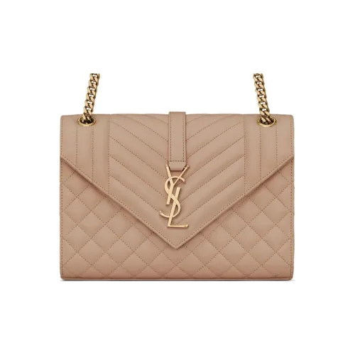 SAINT LAURENT Envelope Leather Single-Shoulder Bag Medium Beige Wmns