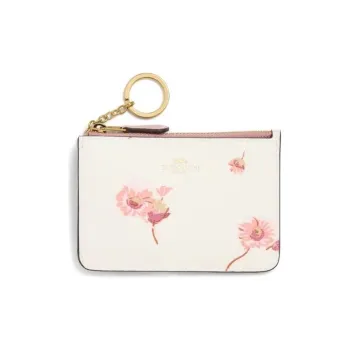 COACH Key Case Leather Keychain Card Holder Coin Purse Regular Women's White/Pink