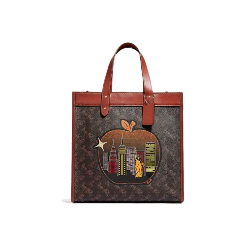 COACH Field Cow Leather Tote Bag Shopping Bag Handbag Shoulder Bag Large Size Women's Red Brown Multicolor