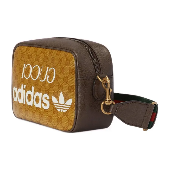 GUCCI Adidas Collaboration Canvas With Leather Trim Camera Bag Shoulder Bag Crossbody Bag Small Size Men's Brown Yellow-1