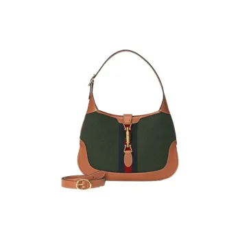 GUCCI Jackie 1961 Canvas With Leather Trim Crescent Shoulder Bag Shoulder Bag Women's Dark Green With Brown Accents