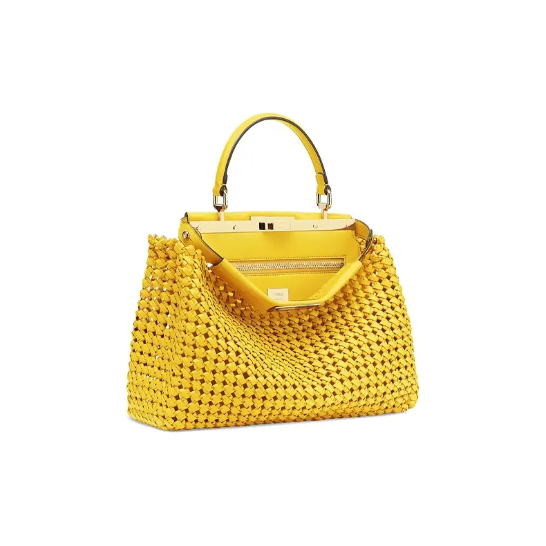 FENDI Peekaboo Leather Shoulder Bag, Crossbody Bag, Handbag Medium Size Women's Yellow-1